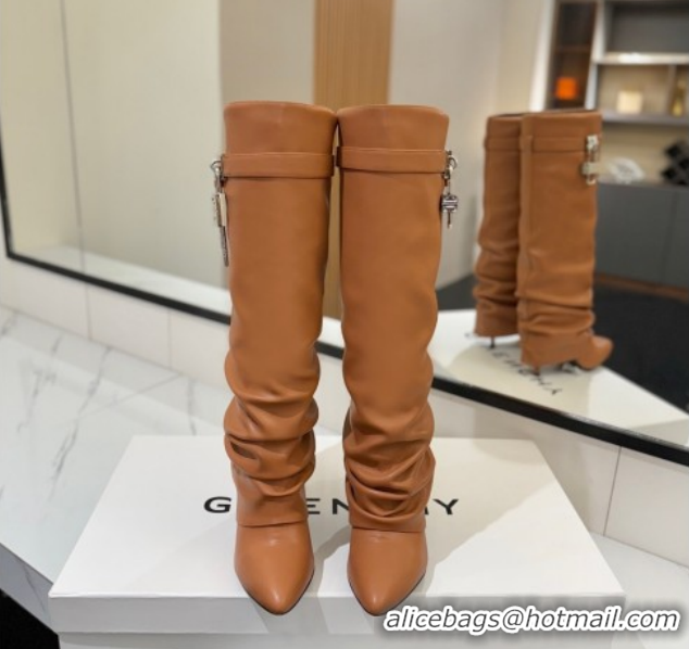 Best Product Givenchy Shark Lock Heel High Boots 10.5cm in Calfskin Leather Brown 1210027 2026