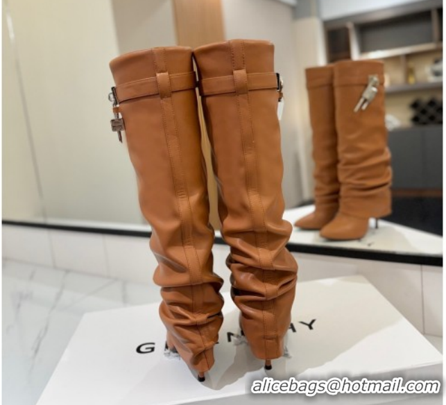 Best Product Givenchy Shark Lock Heel High Boots 10.5cm in Calfskin Leather Brown 1210027 2026