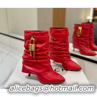 Stylish Givenchy Shark Lock Heel Ankle Boots 10.5cm in Calfskin Leather Red 1210030 2026