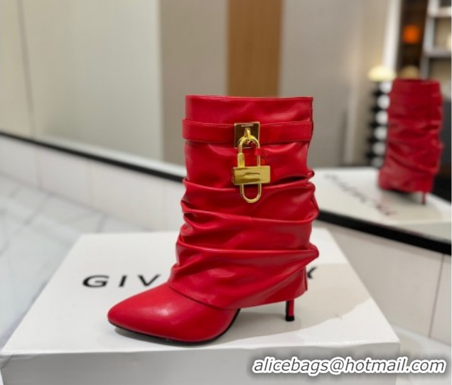 Stylish Givenchy Shark Lock Heel Ankle Boots 10.5cm in Calfskin Leather Red 1210030 2026
