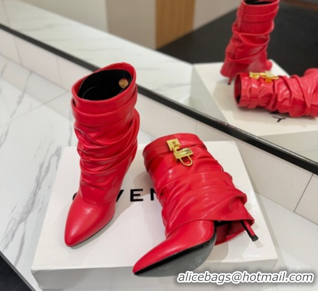 Stylish Givenchy Shark Lock Heel Ankle Boots 10.5cm in Calfskin Leather Red 1210030 2026