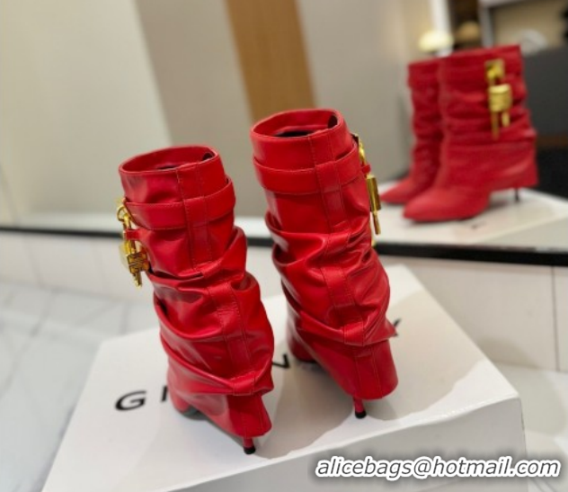 Stylish Givenchy Shark Lock Heel Ankle Boots 10.5cm in Calfskin Leather Red 1210030 2026