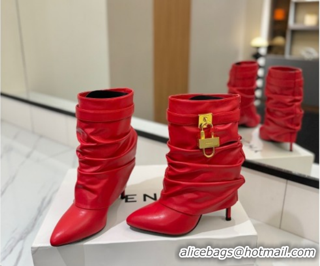 Stylish Givenchy Shark Lock Heel Ankle Boots 10.5cm in Calfskin Leather Red 1210030 2026