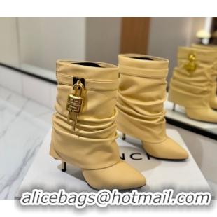Luxury Cheap Givenchy Shark Lock Heel Ankle Boots 10.5cm in Calfskin Leather Yellow 1210032 2026