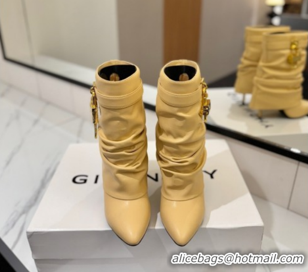 Luxury Cheap Givenchy Shark Lock Heel Ankle Boots 10.5cm in Calfskin Leather Yellow 1210032 2026