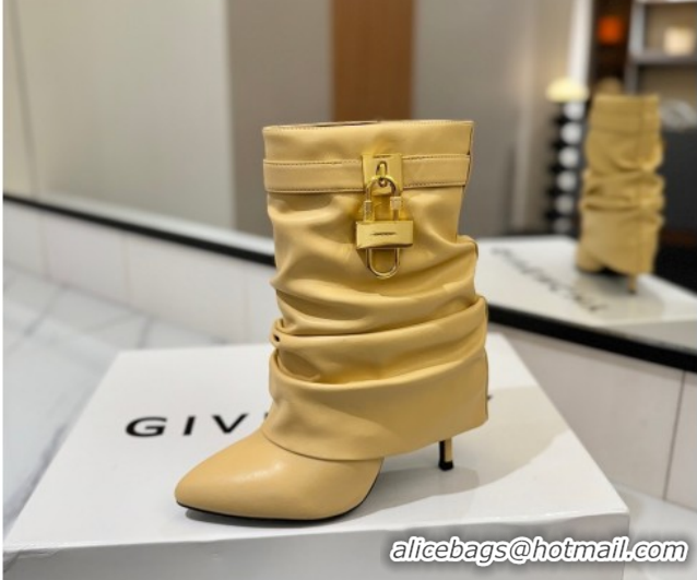 Luxury Cheap Givenchy Shark Lock Heel Ankle Boots 10.5cm in Calfskin Leather Yellow 1210032 2026