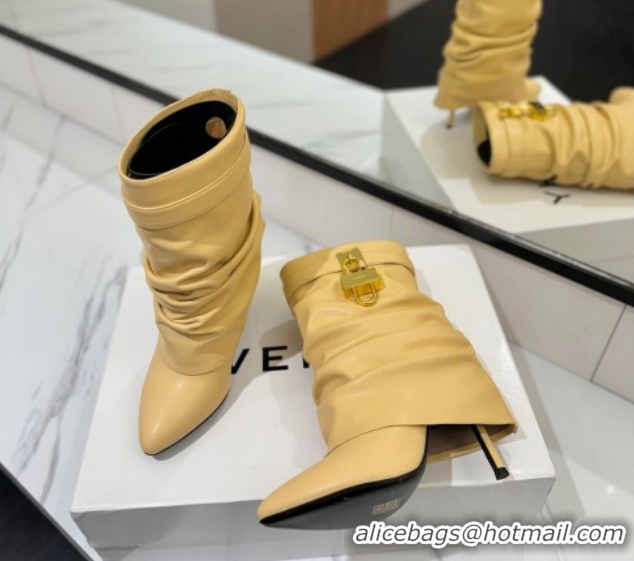 Luxury Cheap Givenchy Shark Lock Heel Ankle Boots 10.5cm in Calfskin Leather Yellow 1210032 2026