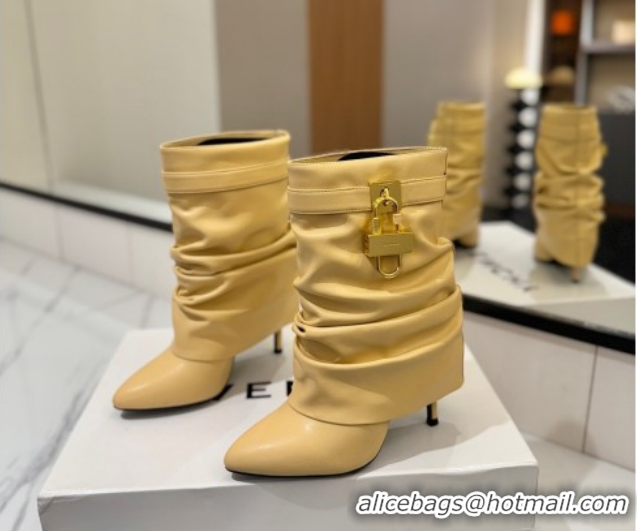 Luxury Cheap Givenchy Shark Lock Heel Ankle Boots 10.5cm in Calfskin Leather Yellow 1210032 2026
