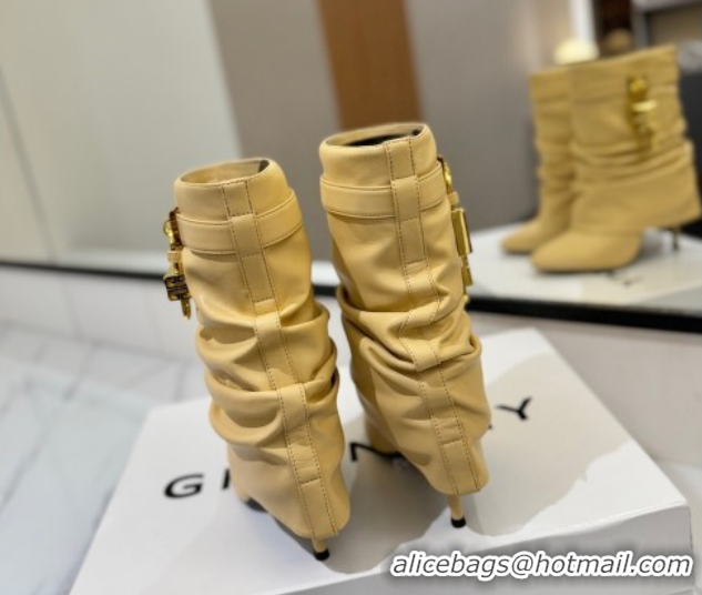 Luxury Cheap Givenchy Shark Lock Heel Ankle Boots 10.5cm in Calfskin Leather Yellow 1210032 2026