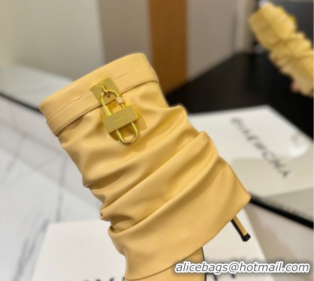 Luxury Cheap Givenchy Shark Lock Heel Ankle Boots 10.5cm in Calfskin Leather Yellow 1210032 2026