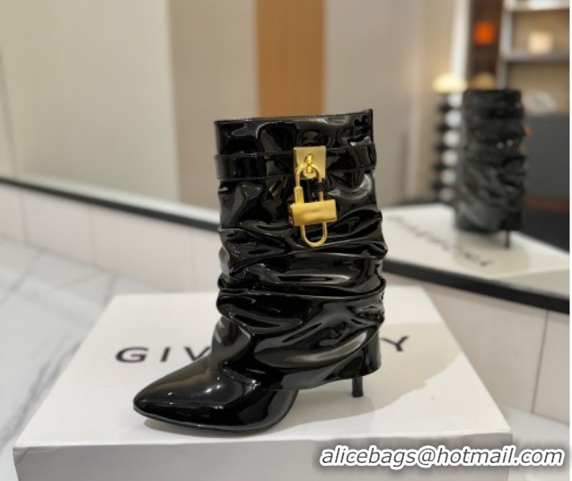 Luxury Givenchy Shark Lock Heel Ankle Boots 10.5cm in Patent Leather Black 1210033 2026