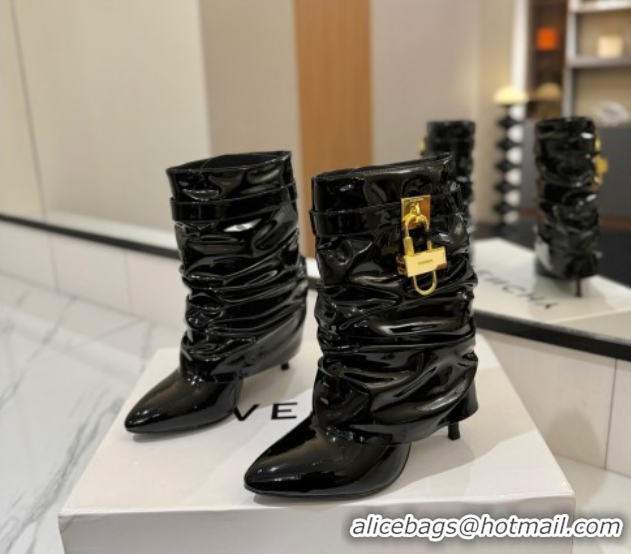 Luxury Givenchy Shark Lock Heel Ankle Boots 10.5cm in Patent Leather Black 1210033 2026