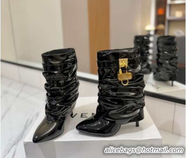 Luxury Givenchy Shark Lock Heel Ankle Boots 10.5cm in Patent Leather Black 1210033 2026