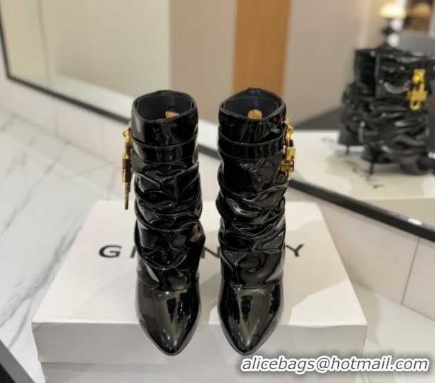 Luxury Givenchy Shark Lock Heel Ankle Boots 10.5cm in Patent Leather Black 1210033 2026