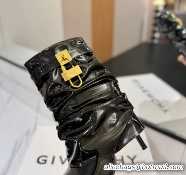 Luxury Givenchy Shark Lock Heel Ankle Boots 10.5cm in Patent Leather Black 1210033 2026