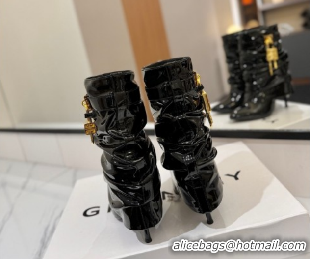 Luxury Givenchy Shark Lock Heel Ankle Boots 10.5cm in Patent Leather Black 1210033 2026