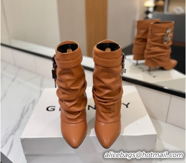 Luxury Discount Givenchy Shark Lock Heel Ankle Boots 10.5cm in Calfskin Leather Brown 1210034 2026