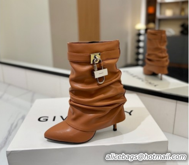 Luxury Discount Givenchy Shark Lock Heel Ankle Boots 10.5cm in Calfskin Leather Brown 1210034 2026