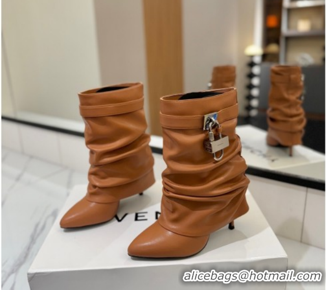 Luxury Discount Givenchy Shark Lock Heel Ankle Boots 10.5cm in Calfskin Leather Brown 1210034 2026