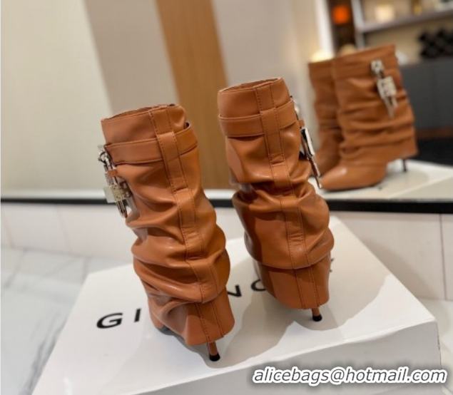 Luxury Discount Givenchy Shark Lock Heel Ankle Boots 10.5cm in Calfskin Leather Brown 1210034 2026