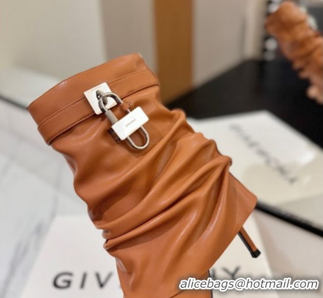Luxury Discount Givenchy Shark Lock Heel Ankle Boots 10.5cm in Calfskin Leather Brown 1210034 2026