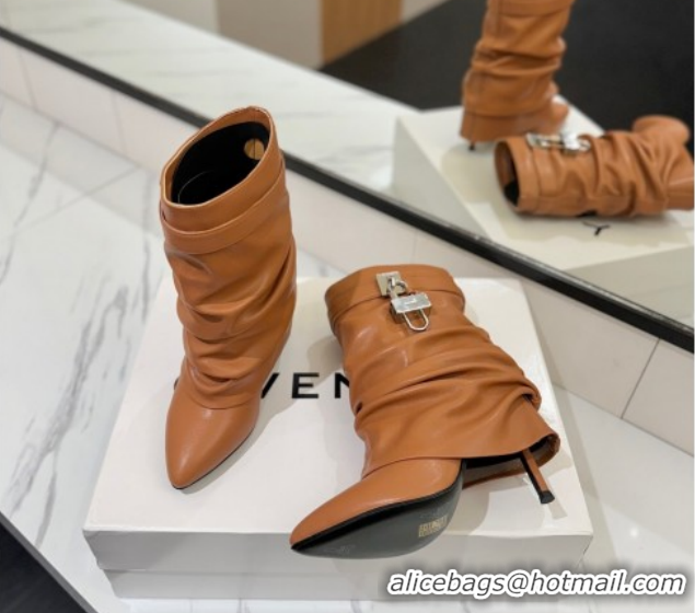 Luxury Discount Givenchy Shark Lock Heel Ankle Boots 10.5cm in Calfskin Leather Brown 1210034 2026