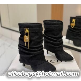 Luxury Givenchy Shark Lock Heel Ankle Boots 10.5cm in Washed Denim Black 1210035 2026