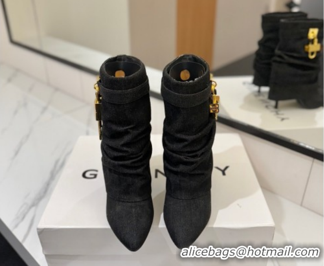 Luxury Givenchy Shark Lock Heel Ankle Boots 10.5cm in Washed Denim Black 1210035 2026