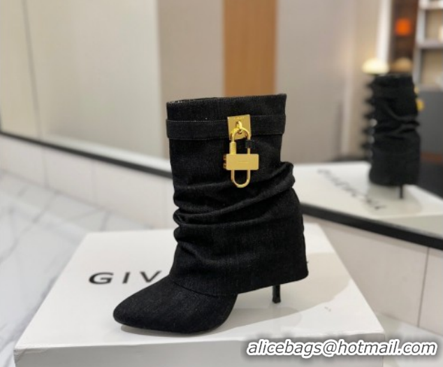 Luxury Givenchy Shark Lock Heel Ankle Boots 10.5cm in Washed Denim Black 1210035 2026