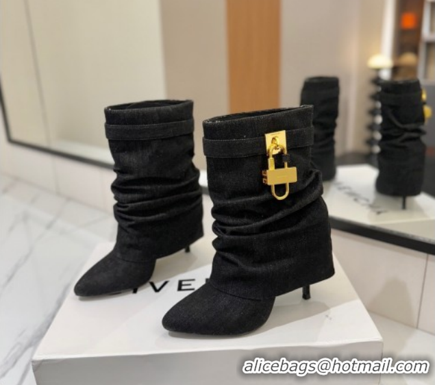 Luxury Givenchy Shark Lock Heel Ankle Boots 10.5cm in Washed Denim Black 1210035 2026