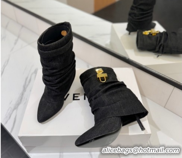 Luxury Givenchy Shark Lock Heel Ankle Boots 10.5cm in Washed Denim Black 1210035 2026