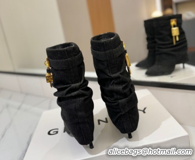 Luxury Givenchy Shark Lock Heel Ankle Boots 10.5cm in Washed Denim Black 1210035 2026