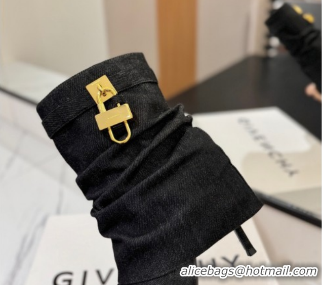 Luxury Givenchy Shark Lock Heel Ankle Boots 10.5cm in Washed Denim Black 1210035 2026