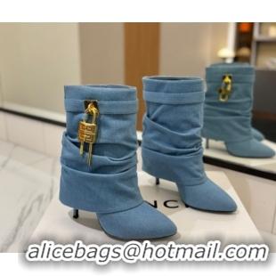 Duplicate Givenchy Shark Lock Heel Ankle Boots 10.5cm in Washed Denim Blue 1210036 2026