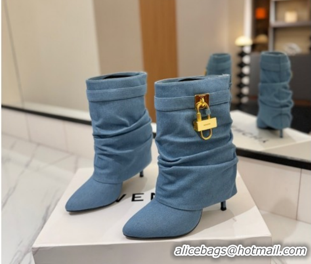 Duplicate Givenchy Shark Lock Heel Ankle Boots 10.5cm in Washed Denim Blue 1210036 2026