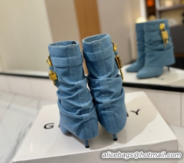 Duplicate Givenchy Shark Lock Heel Ankle Boots 10.5cm in Washed Denim Blue 1210036 2026