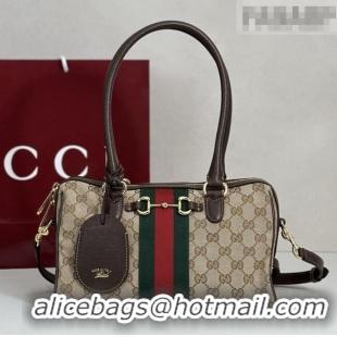 Pretty Style Gucci Borsetto Medium Boston Bag in Sand & Dark Brown GG Canvas 866732 2026