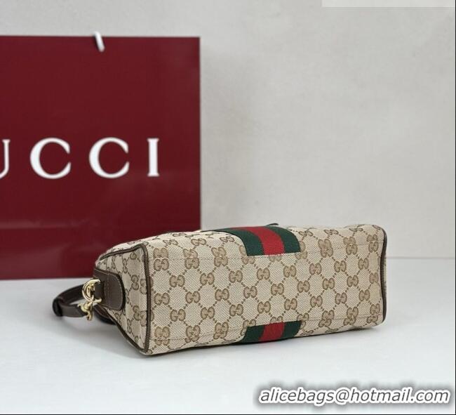 Pretty Style Gucci Borsetto Medium Boston Bag in Sand & Dark Brown GG Canvas 866732 2026