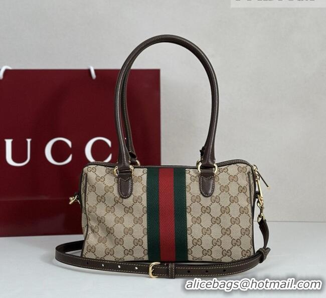 Pretty Style Gucci Borsetto Medium Boston Bag in Sand & Dark Brown GG Canvas 866732 2026