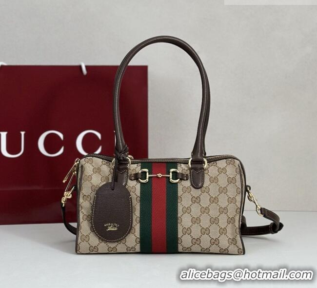 Pretty Style Gucci Borsetto Medium Boston Bag in Sand & Dark Brown GG Canvas 866732 2026