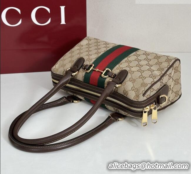 Pretty Style Gucci Borsetto Medium Boston Bag in Sand & Dark Brown GG Canvas 866732 2026
