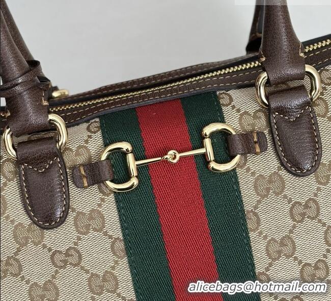 Pretty Style Gucci Borsetto Medium Boston Bag in Sand & Dark Brown GG Canvas 866732 2026