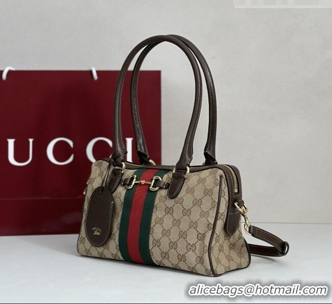 Pretty Style Gucci Borsetto Medium Boston Bag in Sand & Dark Brown GG Canvas 866732 2026