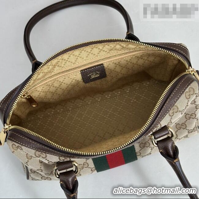 Pretty Style Gucci Borsetto Medium Boston Bag in Sand & Dark Brown GG Canvas 866732 2026