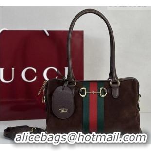 Luxury Cheap Gucci Borsetto Medium Boston Bag in Brown Suede 866732 2026