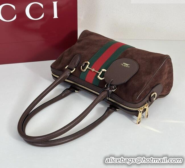 Luxury Cheap Gucci Borsetto Medium Boston Bag in Brown Suede 866732 2026