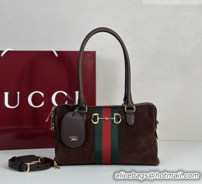Luxury Cheap Gucci Borsetto Medium Boston Bag in Brown Suede 866732 2026