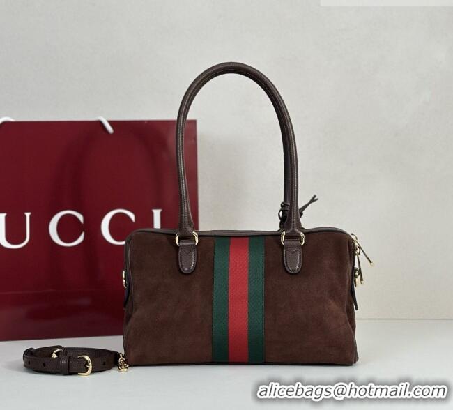 Luxury Cheap Gucci Borsetto Medium Boston Bag in Brown Suede 866732 2026