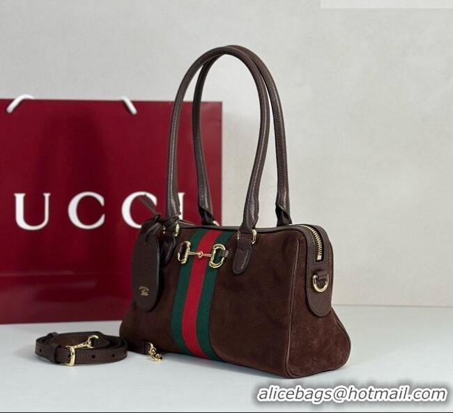 Luxury Cheap Gucci Borsetto Medium Boston Bag in Brown Suede 866732 2026