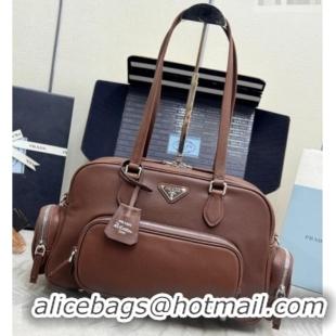 Top Quality Prada Large washed leather top-handle bag 1BB156 Cocoa Brown 2026